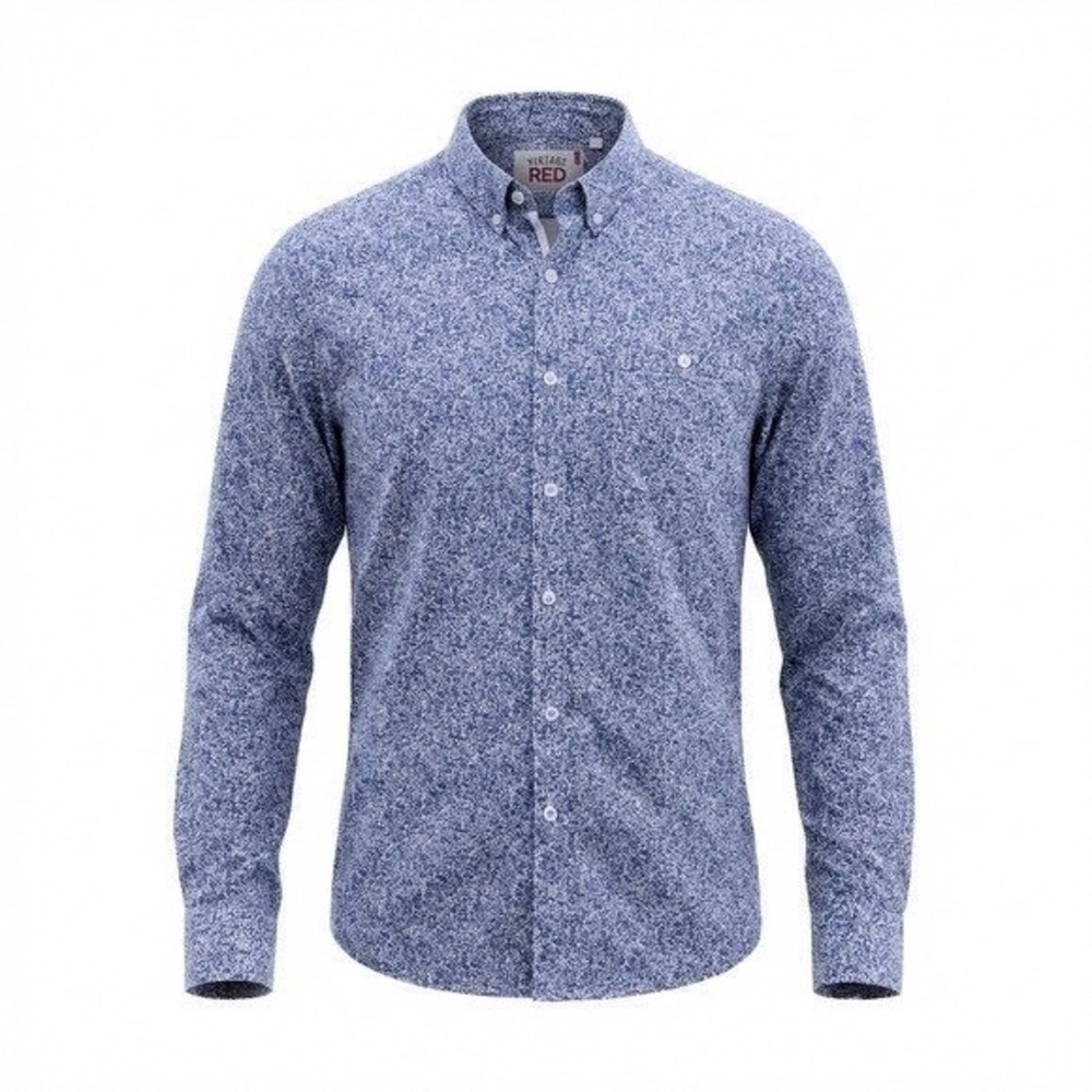 Vintage Red Mens M Blue Floral Button Down Shirt Cotton